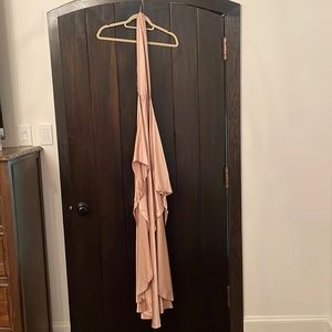 Blair Delmonico Halter Silk maxi long gown dusty pink